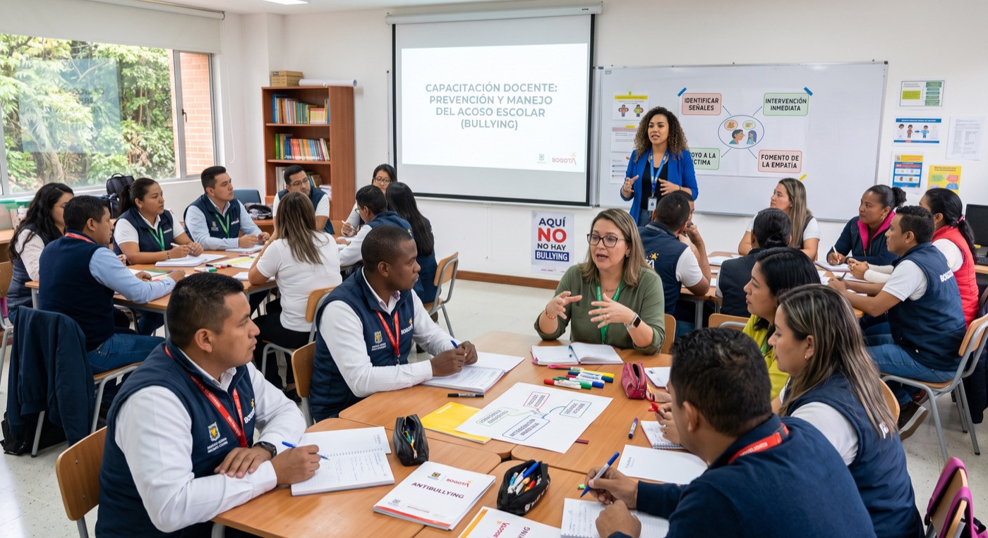 Docentes de colegios participando en una capacitación sobre convivencia y prevención del acoso escolar